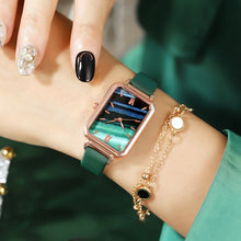Load image into Gallery viewer, 2/PCS Ripple Retro Watches Women Fashion Exquisite Green Quartz, Simple Small Female Leather Wrist Watch