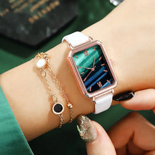 Load image into Gallery viewer, 2/PCS Ripple Retro Watches Women Fashion Exquisite Green Quartz, Simple Small Female Leather Wrist Watch