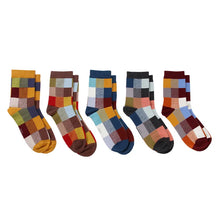 Load image into Gallery viewer, 5 Pairs/Lot Combed Cotton Men's Socks Compression Socks Fashion Colorful Square Happy Dress Socks Men Size 39-45