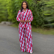 Load image into Gallery viewer, African Fashion Stripe Two Piece Set Women Spring Autumn Casual Button Long Sleeved Shirt Wide Leg Pants