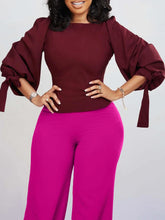 Load image into Gallery viewer, Two Piece for Women Elegant Blouse Shirt Tops and High Waist Pants Trousers Bow Classy Female Pant