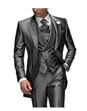 Load image into Gallery viewer, Men's Suit Peaked Lapel 3 Pieces 1 Button Groom Tuxedos Wedding Suit For Men Set Custom Made(Jacket+Pants+Vest)