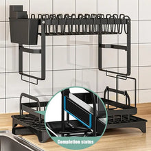 Load image into Gallery viewer, 2 Tier Dish Drying Rack Kitchen Counter Dish Organizer Rack With Drainboard And Utensil Holders Carbon Steel Dish Drainer Set