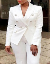 Cargar imagen en el visor de la galería, Conjuntos de dos piezas para mujer de oficina, moda de primavera, chaqueta de manga larga con doble botonadura y pantalones lisos elegantes
