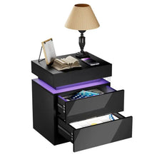 Cargar imagen en el visor de la galería, Mesitas de noche LED RGB, mesa con 2 cajones, organizador de almacenamiento, mesita de noche, muebles, mesa de centro, mesa auxiliar, muebles para sala de estar HWC