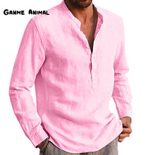 Load image into Gallery viewer, New Men's Long Sleeve Linen T-Shirt Loose Casual T-Shirt Autum Spring Solid Color Cotton Lapel Shirts Lightweight Tops Men 5XL