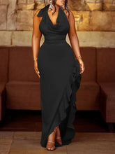 Load image into Gallery viewer, Autumn Dresses For Women Satin Halter Cowl Neck Ruffles Slit Backless Party Dress Casual Maxi Robe Female