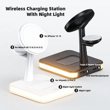 Load image into Gallery viewer, 4 in 1 Wireless Station Fast Charger LED Night Light for iPhone 12 13 Airpods 3 2 Pro iWatch Compatible with Magsafe Case