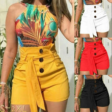 Load image into Gallery viewer, Summer Zip-Up Skinny Shorts Solid Plus Size Pockets Summer Casual Shorts Women High Waist Buttons Sashes Elegant Shorts