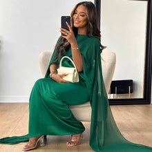 Charger l'image dans la galerie, Robe de soirée en mousseline de soie de couleur unie pour femmes musulmanes, col rond, grande balançoire, longue robe élégante