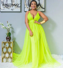 Load image into Gallery viewer, White Dress Sexy Female wrap Halter Green Dress Solid Color Party Cross Back Female Deep V-Neck Party Night Long Dresses