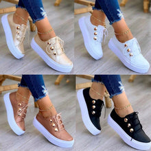 Load image into Gallery viewer, Summer Women Fashion Round Toe Shoes, Plus Size Casual Sneakers, Lace Up Flats On Tennis Shoes