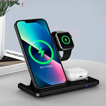 Load image into Gallery viewer, 3 in 1 Wireless Charger Stand Pad For iPhone 15 14 13 12 X Max Foldable Fast Charging Station Dock For IWatch 8 7 SE AirPods Pro