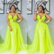 Load image into Gallery viewer, White Dress Sexy Female wrap Halter Green Dress Solid Color Party Cross Back Female Deep V-Neck Party Night Long Dresses