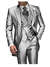 Load image into Gallery viewer, Men's Suit Peaked Lapel 3 Pieces 1 Button Groom Tuxedos Wedding Suit For Men Set Custom Made(Jacket+Pants+Vest)