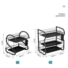 Cargar imagen en el visor de la galería, Estante de secado de acero inoxidable, estante para escurrir platos, organizador de cocina, escurridor de platos de 3 niveles, estante de cocina multifuncional