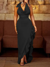 Load image into Gallery viewer, Autumn Dresses For Women Satin Halter Cowl Neck Ruffles Slit Backless Party Dress Casual Maxi Robe Female