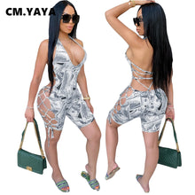 Load image into Gallery viewer, CM.YAYA Women Short Jumpsuits Rompers Playsuits Halter Sleeveless Tie-dye Print Street Sexy Night Club Party One Piece Outfits