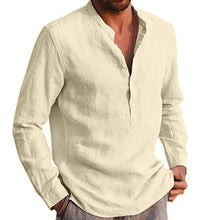 Load image into Gallery viewer, New Men's Long Sleeve Linen T-Shirt Loose Casual T-Shirt Autum Spring Solid Color Cotton Lapel Shirts Lightweight Tops Men 5XL
