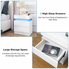 Cargar imagen en el visor de la galería, Mesita de noche LED blanca con cajones de alto brillo, mesita de noche LED mate moderna con mesa de borde para dormitorio EE. UU.