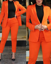 Load image into Gallery viewer, Formal Office Pant Sets Women 2PCS Double Breasted Solid Blazers Jacket and Pants Two Pieces Set Female Pant Suits Sets