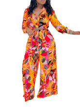 Charger l'image dans la galerie, Spring Summer New Long Sleeved Printed Suit For Women Fashion Wide Leg Trousers Two Piece Set