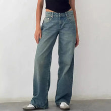 Load image into Gallery viewer, Jeans Women Denim Wide Leg Loose Casual Pockets High Waist Straight