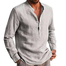 Load image into Gallery viewer, New Men's Long Sleeve Linen T-Shirt Loose Casual T-Shirt Autum Spring Solid Color Cotton Lapel Shirts Lightweight Tops Men 5XL
