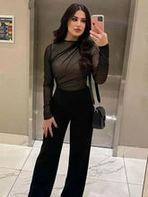 Cargar imagen en el visor de la galería, TRAF tul elegante Sexy ceñido al cuerpo mujer de manga larga sin espalda playa vacaciones mono ajustado mujer mono Chic mamelucos