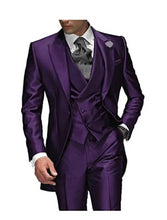 Load image into Gallery viewer, Men's Suit Peaked Lapel 3 Pieces 1 Button Groom Tuxedos Wedding Suit For Men Set Custom Made(Jacket+Pants+Vest)