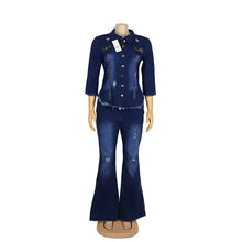 Charger l'image dans la galerie, Two Piece Set Women Cowboy Suit Jean Jacket, Single Breasted, Flare Pants Female Outfits