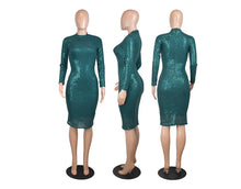 Load image into Gallery viewer, CM.YAYA Spring Winter Dress Women Sequined Sexy Full Sleeve Bodycon O-Neck Night Club Party Street Bandage Midi Pencil Dresses