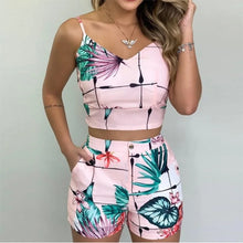 Load image into Gallery viewer, Two Pieces Suit Women's Summer Holiday Sleeveless Floral Print Top Pants Set Loungewear Shorts Casual Outfits With Belt