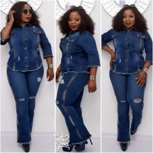 Charger l'image dans la galerie, Two Piece Set Women Cowboy Suit Jean Jacket, Single Breasted, Flare Pants Female Outfits