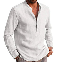 Load image into Gallery viewer, New Men's Long Sleeve Linen T-Shirt Loose Casual T-Shirt Autum Spring Solid Color Cotton Lapel Shirts Lightweight Tops Men 5XL