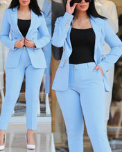 Load image into Gallery viewer, Formal Office Pant Sets Women 2PCS Double Breasted Solid Blazers Jacket and Pants Two Pieces Set Female Pant Suits Sets