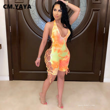 Load image into Gallery viewer, CM.YAYA Women Short Jumpsuits Rompers Playsuits Halter Sleeveless Tie-dye Print Street Sexy Night Club Party One Piece Outfits