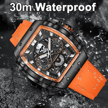 Load image into Gallery viewer, LIGE Fashion Silicone Men's Watches Skeleton Skull Big Dial Military Watch Men Chronograph Quartz Wrist Watch for Men