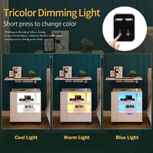 Load image into Gallery viewer, HNEBC Auto LED Nightstand with 2USB Charging Station,White Nightstand Has Adjustable Rotary Table,Bedside Tables with One Drawer