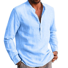 Load image into Gallery viewer, New Men's Long Sleeve Linen T-Shirt Loose Casual T-Shirt Autum Spring Solid Color Cotton Lapel Shirts Lightweight Tops Men 5XL