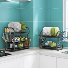 Cargar imagen en el visor de la galería, Estante de secado de acero inoxidable, estante para escurrir platos, organizador de cocina, escurridor de platos de 3 niveles, estante de cocina multifuncional