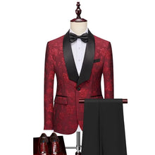 Cargar imagen en el visor de la galería, Plyesxale trajes con cuello chal para hombre, trajes de boda ajustados para hombre, negro, azul, Borgoña, rosa, Floral, Jacquard, esmoquin, chaqueta, pantalones Q1538