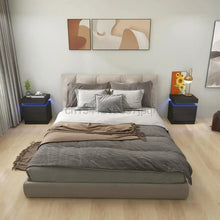 Cargar imagen en el visor de la galería, Mesitas de noche LED RGB, mesa con 2 cajones, organizador de almacenamiento, mesita de noche, muebles, mesa de centro, mesa auxiliar, muebles para sala de estar HWC