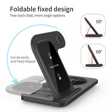 Load image into Gallery viewer, 3 in 1 Wireless Charger Stand Pad For iPhone 15 14 13 12 X Max Foldable Fast Charging Station Dock For IWatch 8 7 SE AirPods Pro