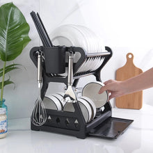 Load image into Gallery viewer, Dish Drying Rack Kitchen Storage Double Layer Shelf Knife Fork Container Holder Cutting Board Stand