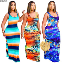 Charger l'image dans la galerie, CM.YAYA – robe longue rayée pour femmes, imprimé Tie Dye, sans manches, moulante, Midi, Maxi, débardeur, mode classique, plage, vacances, vacances, nouvelle collection