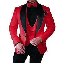 Charger l&#39;image dans la galerie, Tuxedo de mariage en Jacquard Floral rose pour marié, châle à revers, 3 pièces, coupe cintrée, costumes pour hommes, Blazer à la mode, gilet avec pantalon
