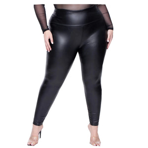 Leggings grande taille pour femmes, grande taille 5XL 6XL 7XL, vêtements noirs en Spandex pour filles, Leggings en Faux cuir PU