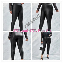 Charger l&#39;image dans la galerie, Leggings grande taille pour femmes, grande taille 5XL 6XL 7XL, vêtements noirs en Spandex pour filles, Leggings en Faux cuir PU
