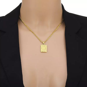 Collar con colgante de letra inicial, cadena cubana dorada de acero inoxidable, joyería de nombre del alfabeto AZ para hombres y mujeres, regalo